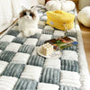 CREAM COLORED LARGE PLAID FUZZY PET MAT - COMFORTABLE DOG BED & COUCH COVER