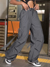 Street Vibes 90s Flap Pocket Drawstring Hem Cargo Parachute Pants