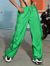 Street Vibes 90s Flap Pocket Drawstring Hem Cargo Parachute Pants