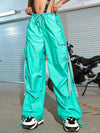 Street Vibes 90s Flap Pocket Drawstring Hem Cargo Parachute Pants