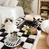 CREAM COLORED LARGE PLAID FUZZY PET MAT - COMFORTABLE DOG BED & COUCH COVER