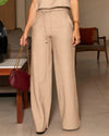 LAPEL BUTTON TOP + HIGH-WAISTED WIDE LEG PANTS SET – ELEGANT AND TRENDY