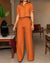 LAPEL BUTTON TOP + HIGH-WAISTED WIDE LEG PANTS SET – ELEGANT AND TRENDY