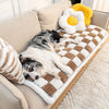 CREAM COLORED LARGE PLAID FUZZY PET MAT - COMFORTABLE DOG BED & COUCH COVER