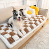 CREAM COLORED LARGE PLAID FUZZY PET MAT - COMFORTABLE DOG BED & COUCH COVER