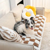 CREAM COLORED LARGE PLAID FUZZY PET MAT - COMFORTABLE DOG BED & COUCH COVER