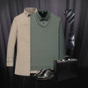 MEN'S LAPEL FAUX TWO-PIECE KNITTED SHIRT - STYLISH LONG SLEEVE CASUAL TOP