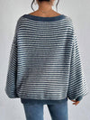 LADIES WIDE COLLAR DROP SHOULDER LOOSE STRIPED SWEATER – VERSATILE PULLOVER