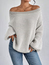 LADIES WIDE COLLAR DROP SHOULDER LOOSE STRIPED SWEATER – VERSATILE PULLOVER