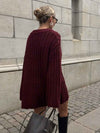 OVERSIZED BURGUNDY WOMEN'S SWEATER - LONG SLEEVE O-NECK PULLOVER KNITWEAR