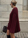 OVERSIZED BURGUNDY WOMEN'S SWEATER - LONG SLEEVE O-NECK PULLOVER KNITWEAR