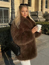 OVERSIZED FAUX FUR COAT WOMEN STAND COLLAR WINTER