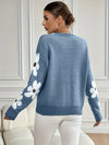 FLOWER PRINT ROUND NECK SWEATER - WOMEN'S LONG SLEEVE KNITTED PULLOVER