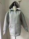 LONG GRAY BOMBER JACKET WITH HOOD