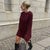 OVERSIZED BURGUNDY WOMEN'S SWEATER - LONG SLEEVE O-NECK PULLOVER KNITWEAR