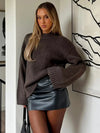 CHIC BROWN WOMEN'S LOOSE KNIT SWEATER - ROUND NECK LONG SLEEVE KNITWEAR TOP