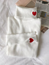 KNITTED RIBBED TURTLENECK SWEATER - WOMEN'S HEART EMBROIDERY PULLOVER