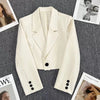 CROPPED WOMEN'S BUTTON-UP BLAZER - KOREAN-STYLE OFFICE SUIT JACKET FOR ELEGANT WEAR