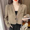 CROPPED WOMEN'S BUTTON-UP BLAZER - KOREAN-STYLE OFFICE SUIT JACKET FOR ELEGANT WEAR