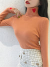 KNITTED RIBBED TURTLENECK SWEATER - WOMEN'S HEART EMBROIDERY PULLOVER