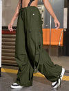 Street Vibes 90s Flap Pocket Drawstring Hem Cargo Parachute Pants