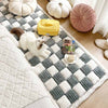 CREAM COLORED LARGE PLAID FUZZY PET MAT - COMFORTABLE DOG BED & COUCH COVER