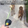 DUAL RETRACTABLE DOG LEASH WITH FLASHLIGHT & WASTE BAG HOLDER – NO-TANGLE LEASH FOR WALKING TWO DOGS